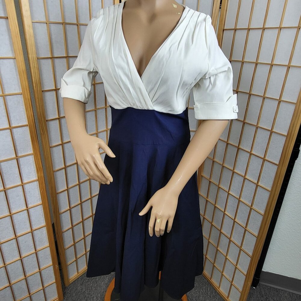 Unique Vintage rockabilly navy blue and white midi dress size XXL.
